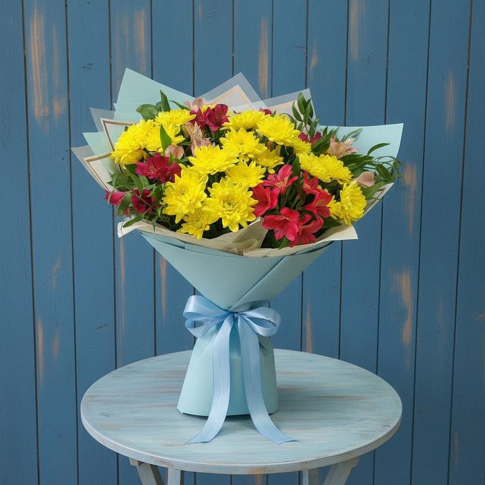 Букет цветов из: Альстромерии и Хризантемы в Поведниках
