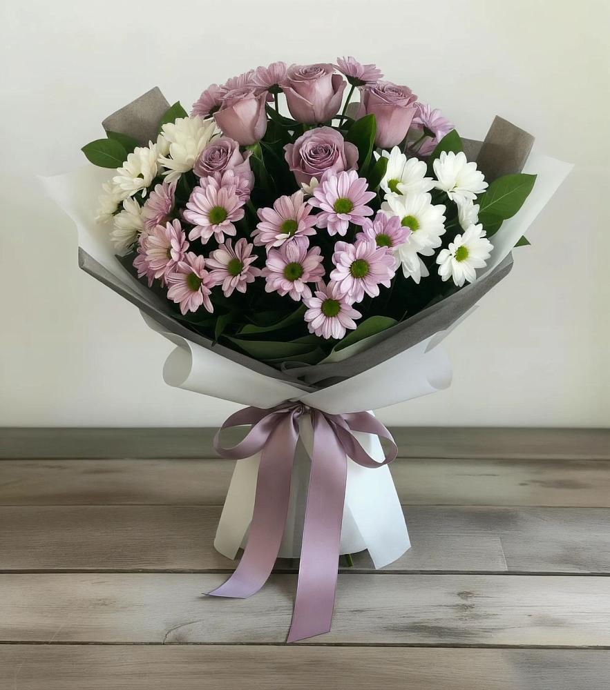 Букет цветов из: Хризантемы и Розы в Поведниках