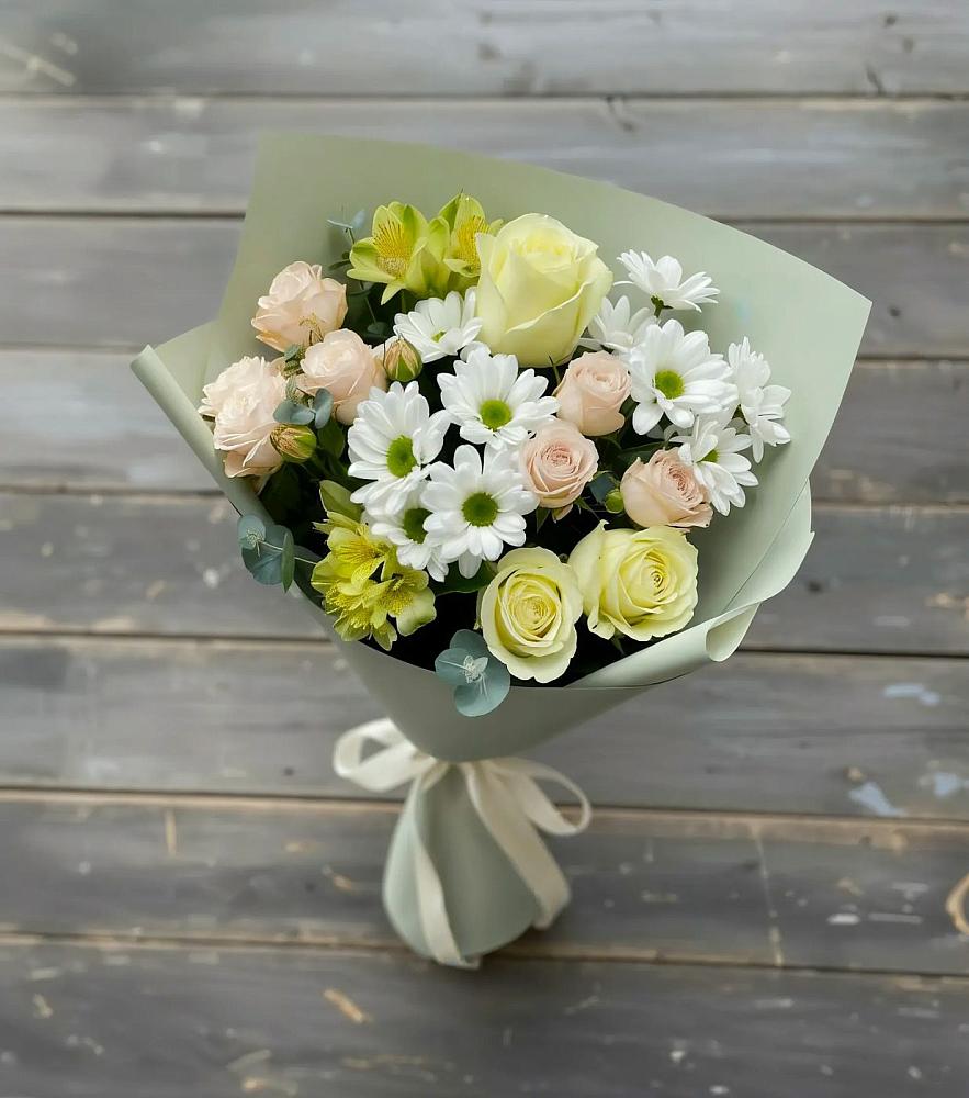 Букет цветов из: Альстромерии, Розы и Хризантемы в Поведниках