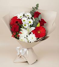 Букет цветов из:  Розы, Хризантемы, Герберы и Лилии в Поведниках