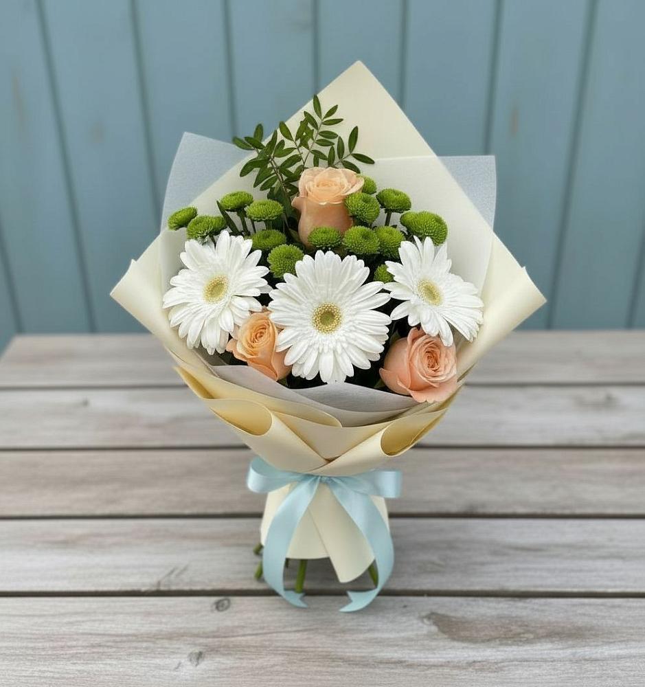 Букет цветов из: Герберы, Розы и Хризантемы в Поведниках