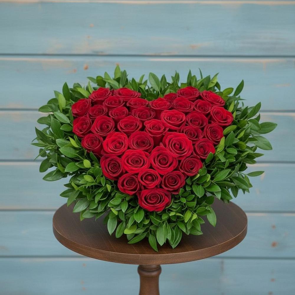 Цветочная композиция из Розы в виде сердца в Поведниках