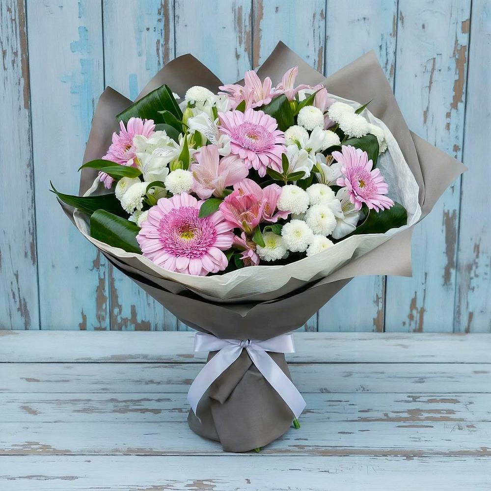 Букет цветов из: Герберы, Альстромерии и Хризантемы в Поведниках